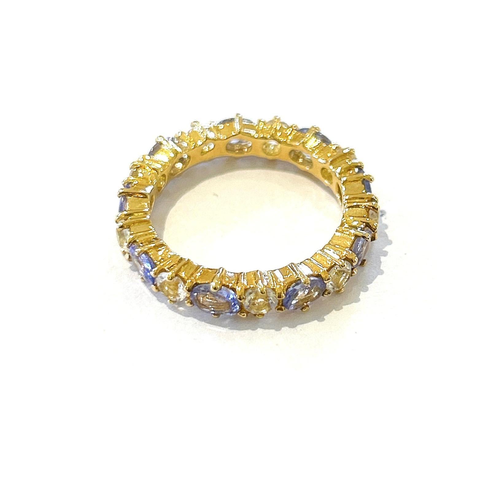 Bochic “Orient” Tanzanite & White Topaz Eternity Band Ring 18K Gold & Silver In New Condition For Sale In New York, NY