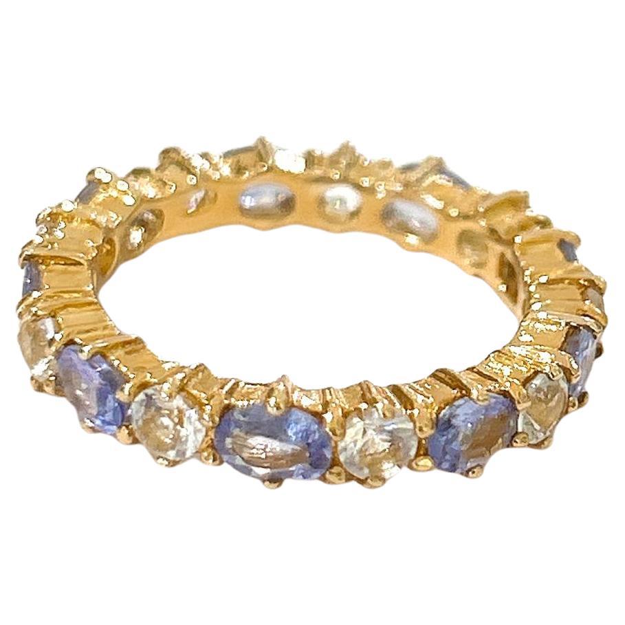Bochic “Orient” Tanzanite & White Topaz Eternity Band Ring 18K Gold & Silver