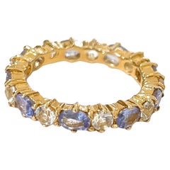 Bochic “Orient” Tanzanite & White Topaz Eternity Band Ring 18K Gold & Silver
