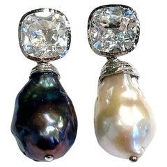 Bochic Orient Topas & Weiße Südperlen Ohrringe gefasst 18K Weißgold & Silber