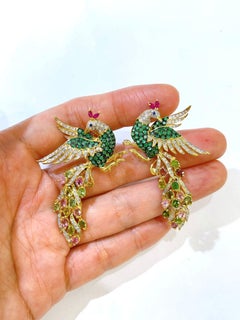 Bochic “Orient” Vintage Diamonds & Tourmaline Earrings Set 18K Gold & Silver