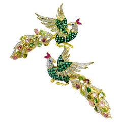 Bochic "Orient" Set di orecchini con tsavorite, diamanti e tormalina in oro e argento 18 carati