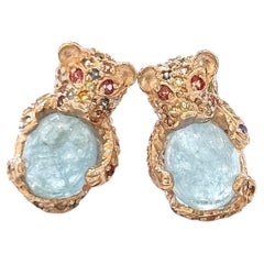 Bochic Orient Vintage 18K Gold Aquamarine, Ruby, Sapphire Earrings