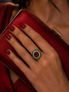 Bochic “Orient” Vintage 8ct Ruby, Emerald & Diamond Ring in 18K Gold & Silver