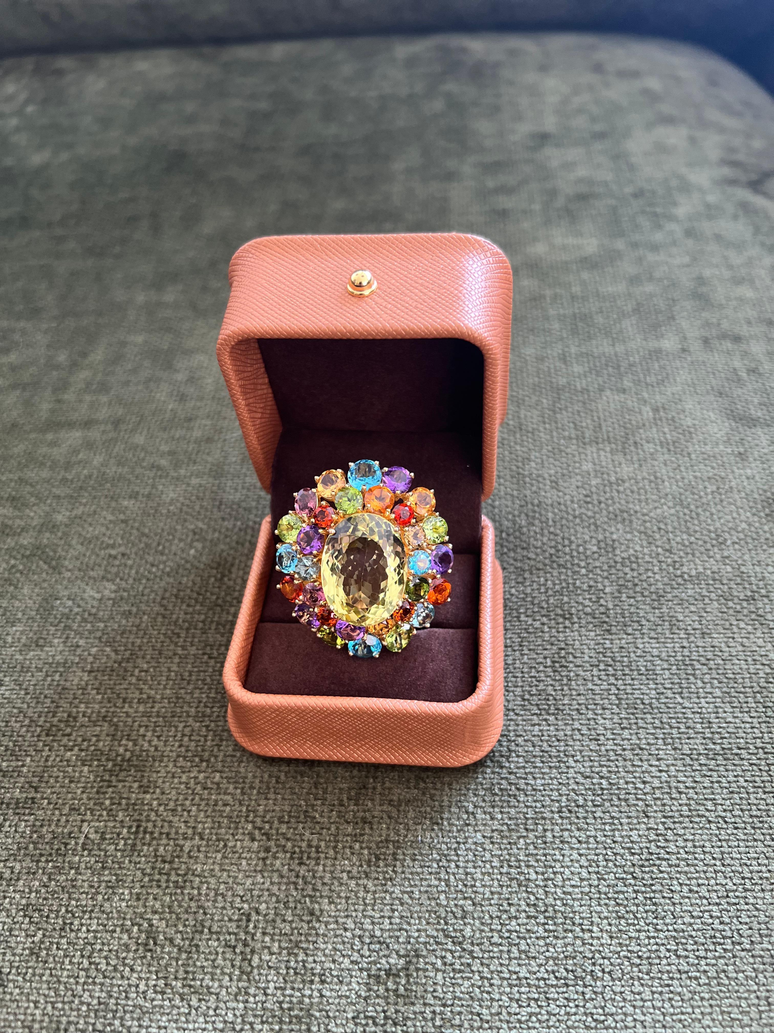 Bochic “Orient” Vintage Amethyst, Lemon Quartz & Citrine Ring Set In 18K Gold & For Sale 4