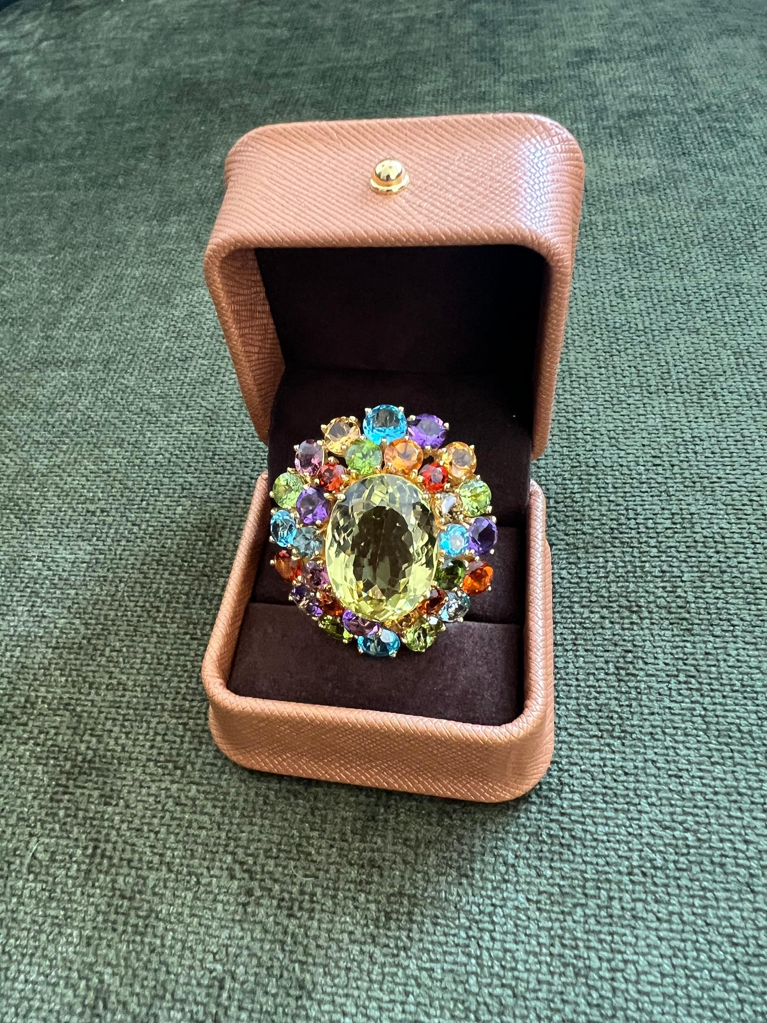 Bochic “Orient” Vintage Amethyst, Lemon Quartz & Citrine Ring Set In 18K Gold & For Sale 7
