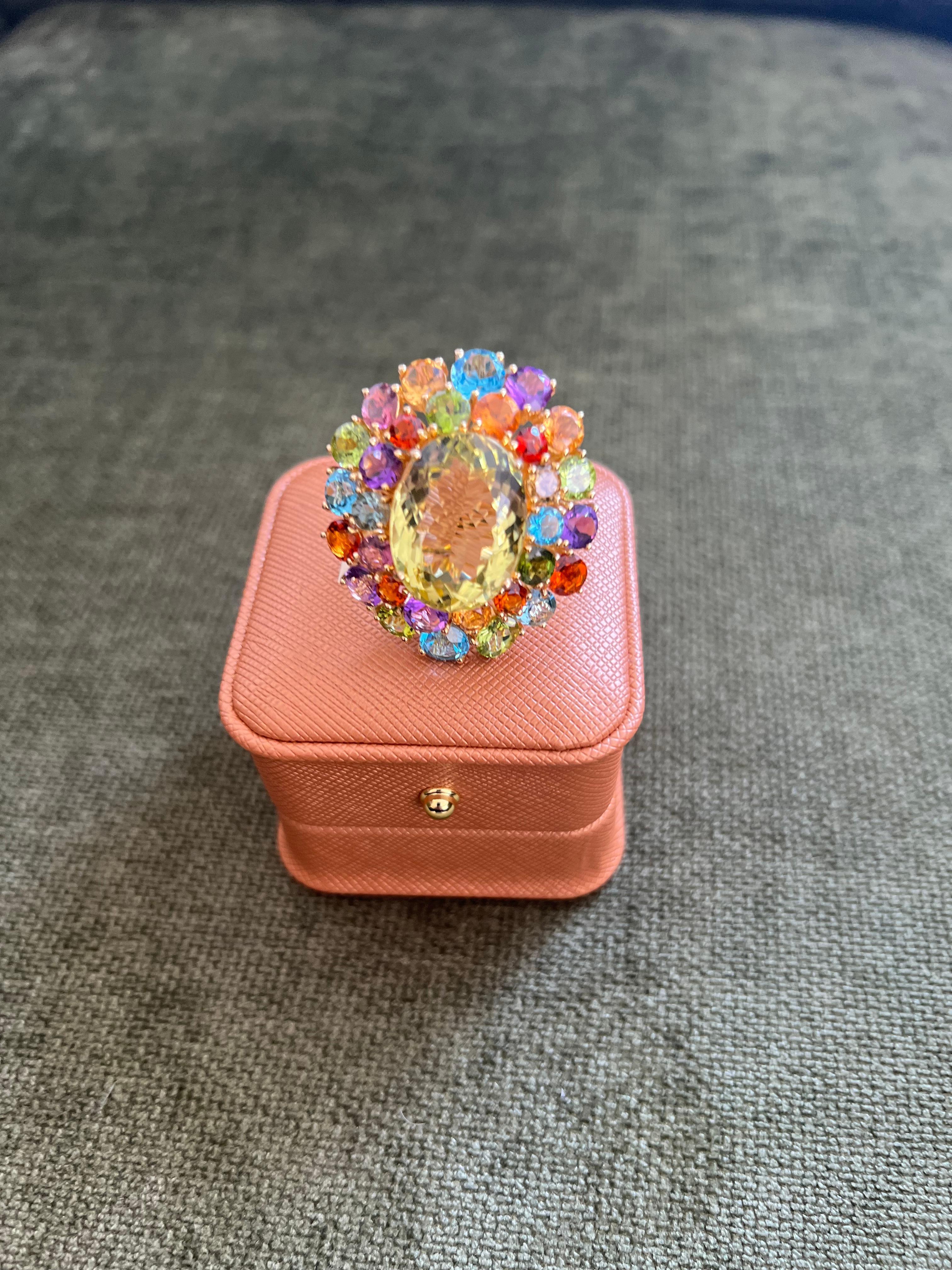 Baroque Bochic “Orient” Vintage Amethyst, Lemon Quartz & Citrine Ring Set In 18K Gold & For Sale