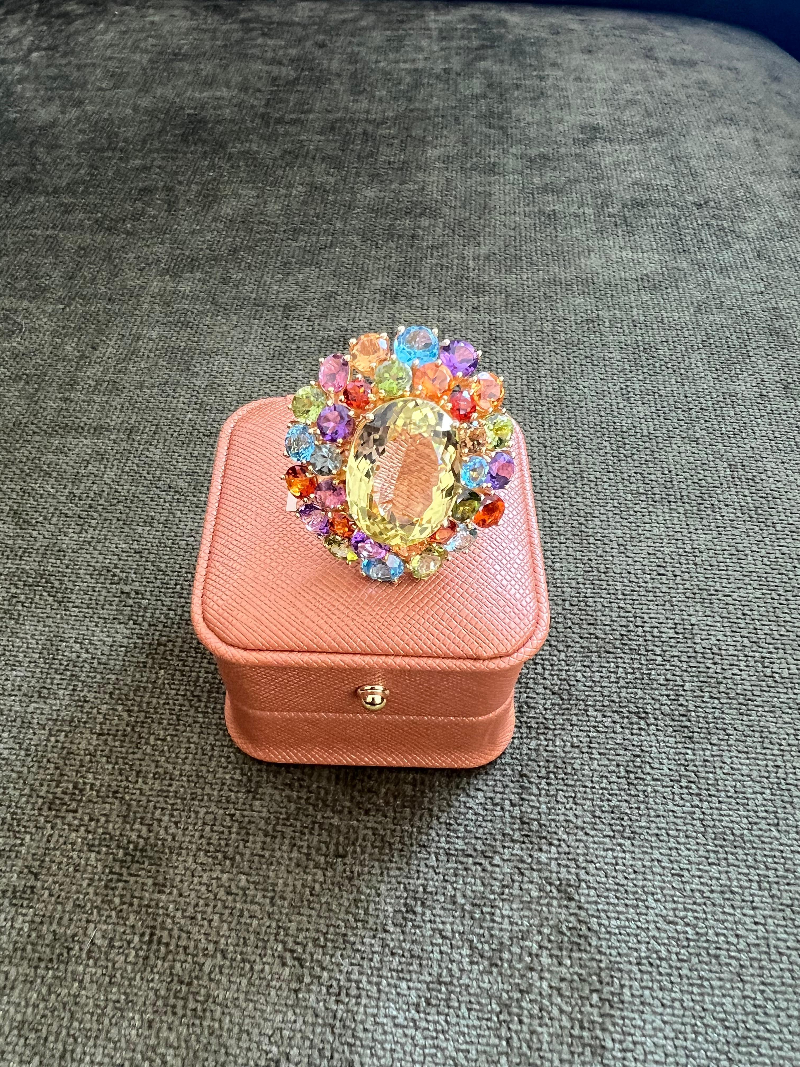 Brilliant Cut Bochic “Orient” Vintage Amethyst, Lemon Quartz & Citrine Ring Set In 18K Gold & For Sale
