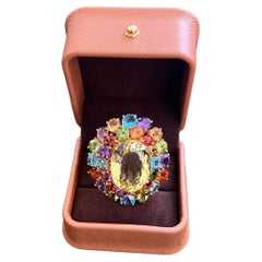 Bochic “Orient” Vintage Amethyst, Lemon Quartz & Citrine Ring Set In 18K Gold &