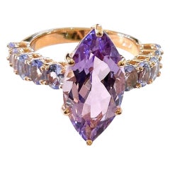 Bochic “Orient” Vintage Amethyst & Lilac Tanzanite Ring Set 18K Gold & Silver