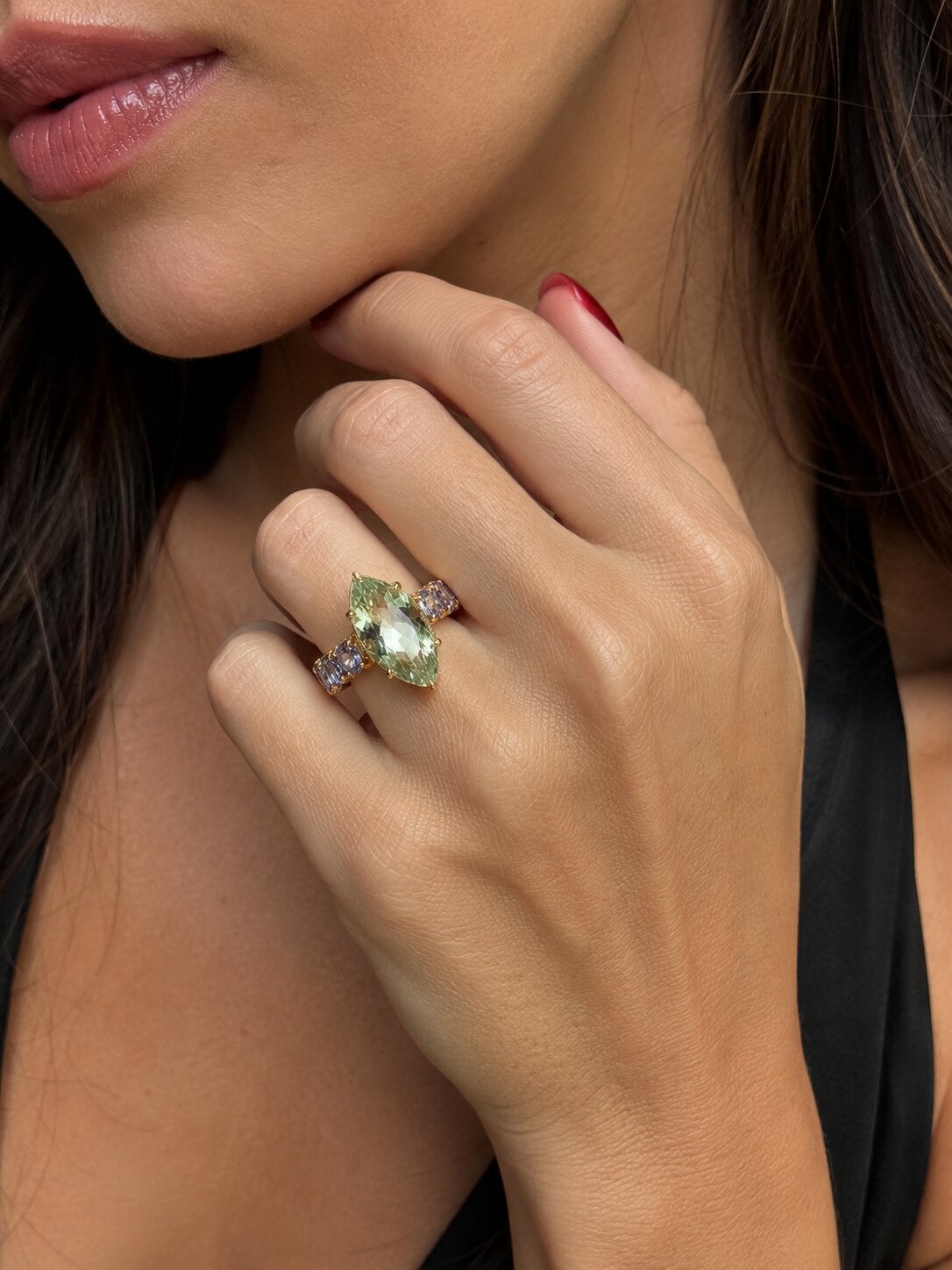 Bochic „Orient“ – Vintage-Ring-Set mit Amethyst und lila Tanzanit, gefasst in 18-karätigem Gold und Silber