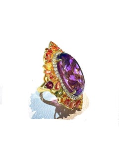Bochic “Orient” Vintage Amethyst, Sapphire & Diamond Cocktail Ring