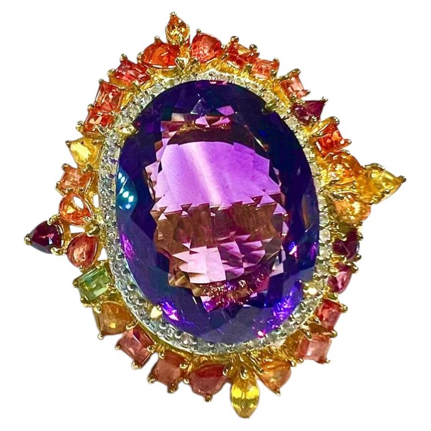 Anello da cocktail Bochic "Orient" Vintage con ametista, zaffiro e diamante
