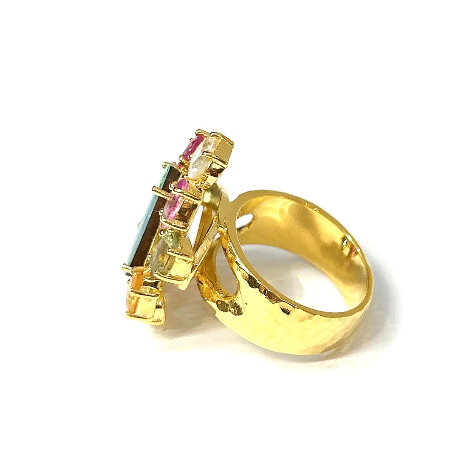 Bochic “Orient” Vintage Blue Opal & Fancy Sapphire Ring Set In 18K Gold & Silver In Excellent Condition For Sale In New York, NY