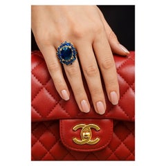 Bochic "Orient" Vintage Blauer Saphir & Diamant Cluster Ring Set 18K & Siver