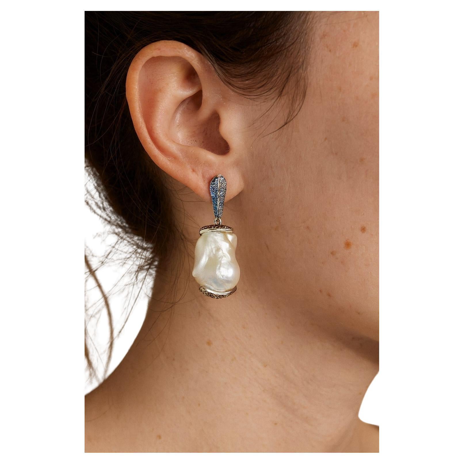 Bochic "Orient" Set di orecchini vintage con zaffiro blu e perle in oro e argento 18 carati