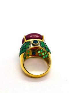 Bochic “Orient” Vintage Blue Sapphire, Ruby & Emerald Ring 18K Gold & Silver