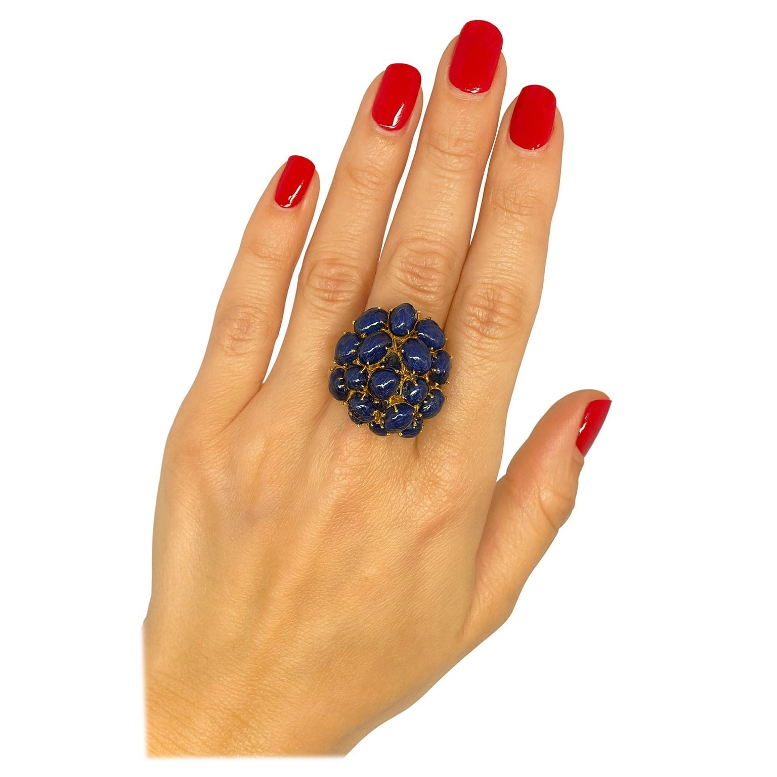 Bochic "Orient" Vintage Blue Sapphire Vintage Cluster Ring Set 18K Gold & Silver en vente