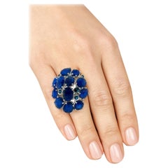 Bochic "Orient" Anillo en racimo vintage de zafiro azul 18K Oro blanco y