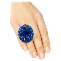 Anello a grappolo vintage con zaffiro blu di Bochic "Orient" in oro bianco 18 carati &