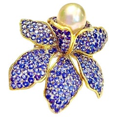 Bochic “Orient” Vintage Blue Sapphire & White Pearl Ring - 18K Gold & Silver