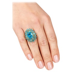 Anello da cocktail con topazio blu vintage di Bochic "Orient" in oro e argento 18 carati