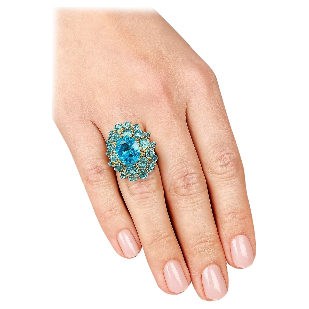 Bochic "Orient" Vintage Blauer Topas Cocktail Ring Set in 18K Gold & Silber im Angebot