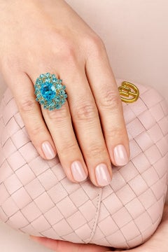 Bochic “Orient” Vintage Blue Topaz Cocktail Ring Set In 18K Gold & Silver