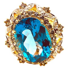 Bochic “Orient” Vintage Blue Topaz, Sapphire & Diamonds Ring S18K Gold & Silver