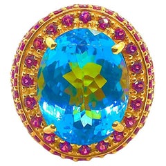 Bochic "Orient" Vintage BlueTopaz & Multi Gem Ring Set Oro e Argento 18K