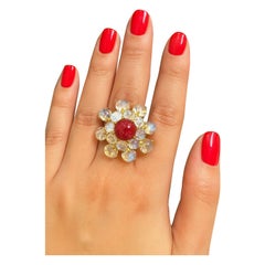 Anillo Bochic "Orient" Vintage Cabujón de Rubí y Piedra Lunar 18K Oro y Si