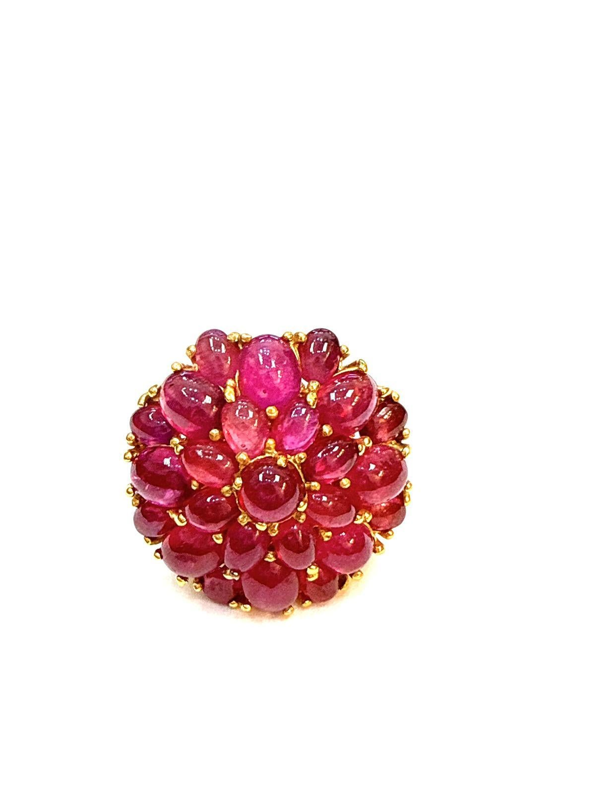 Bochic ��“Orient” Vintage Bubble Cabochon Ruby Ring Set In 18K Gold & Silver

Natural Cabochon Ruby - 17.50 Carat 
2.00 Carat 

This Ring is from the 