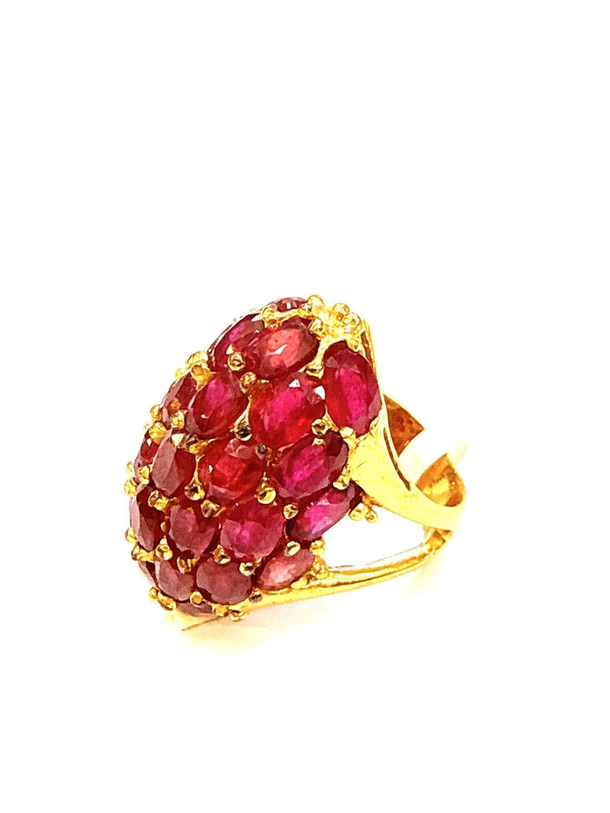 Art Deco Bochic “Orient” Vintage Bubble Cabochon Ruby Ring Set In 18K Gold & Silver For Sale