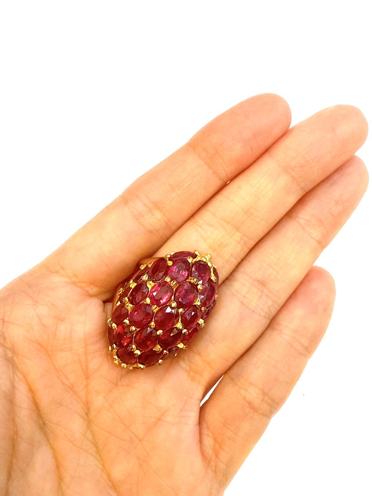 Women's or Men's Bochic “Orient” Vintage Bubble Cabochon Ruby Ring Set In 18K Gold & Silver For Sale