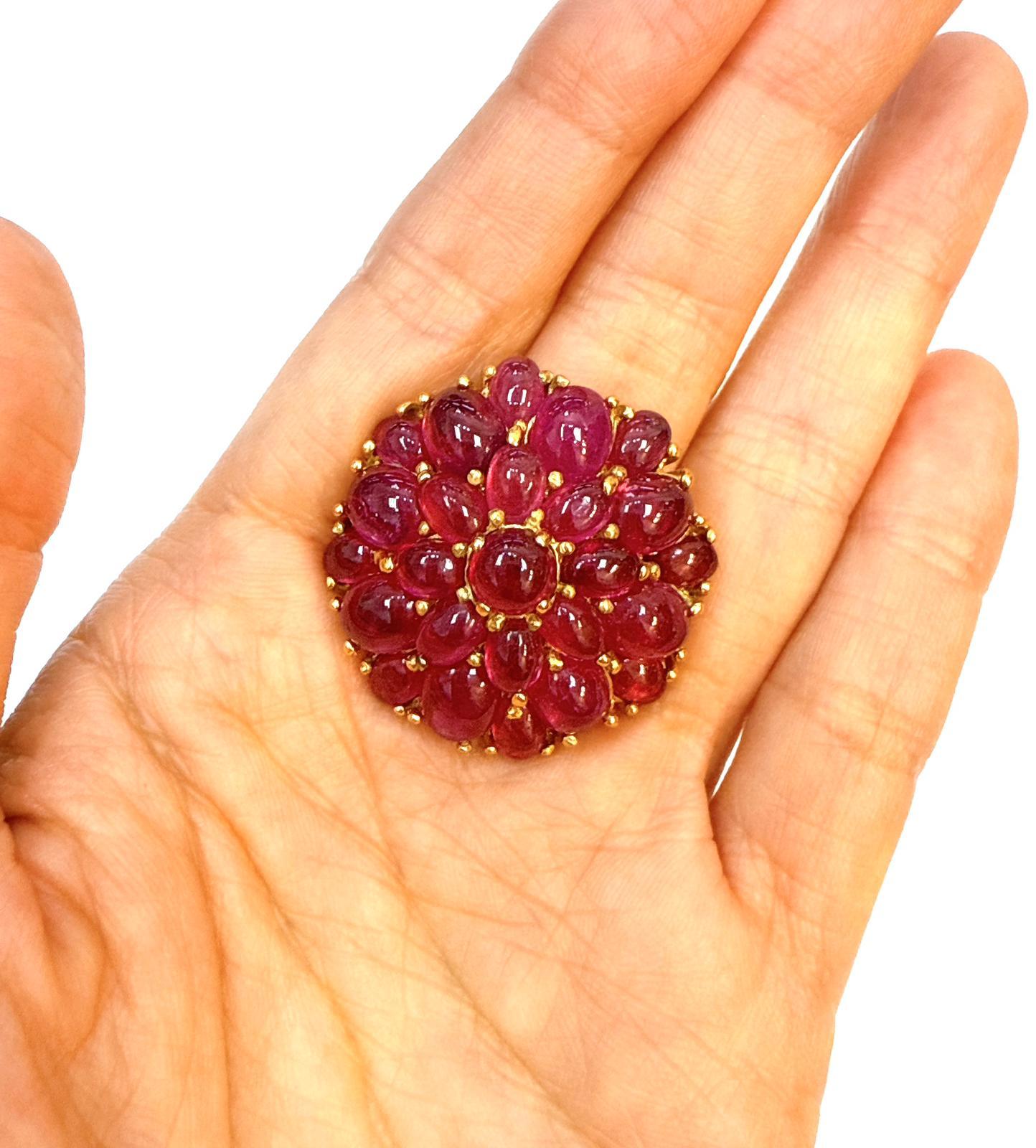 Bochic “Orient” Vintage Bubble Cabochon Ruby Ring Set In 18K Gold & Silver For Sale 1