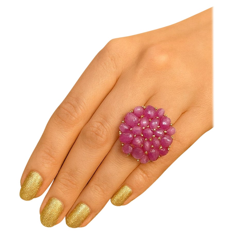Bochic "Orient" Vintage Bubble Cabochon Rubin Ring Set in 18K Gold & Silber