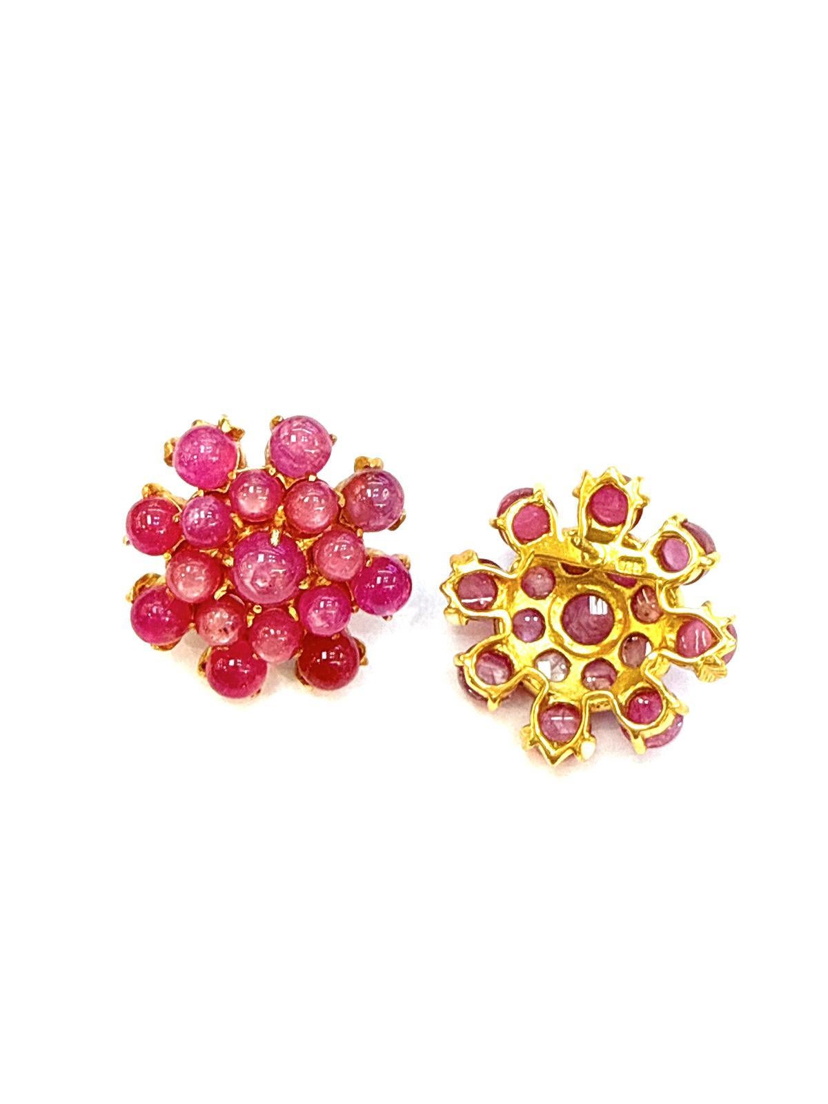 Bochic “Orient” Vintage Bubble Ruby Earrings Set 18K Gold & Silver In Excellent Condition For Sale In New York, NY