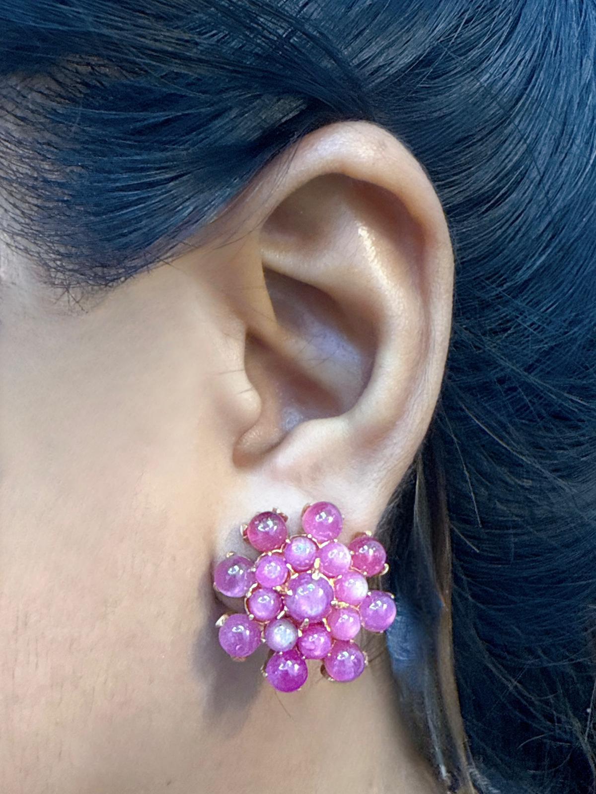 Women's or Men's Bochic “Orient” Vintage Bubble Ruby Earrings Set 18K Gold & Silver For Sale