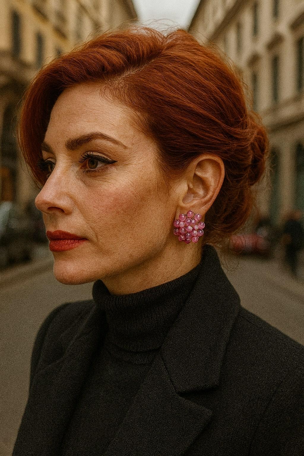 Bochic “Orient” Vintage Bubble Ruby Earrings Set 18K Gold & Silver For Sale 1