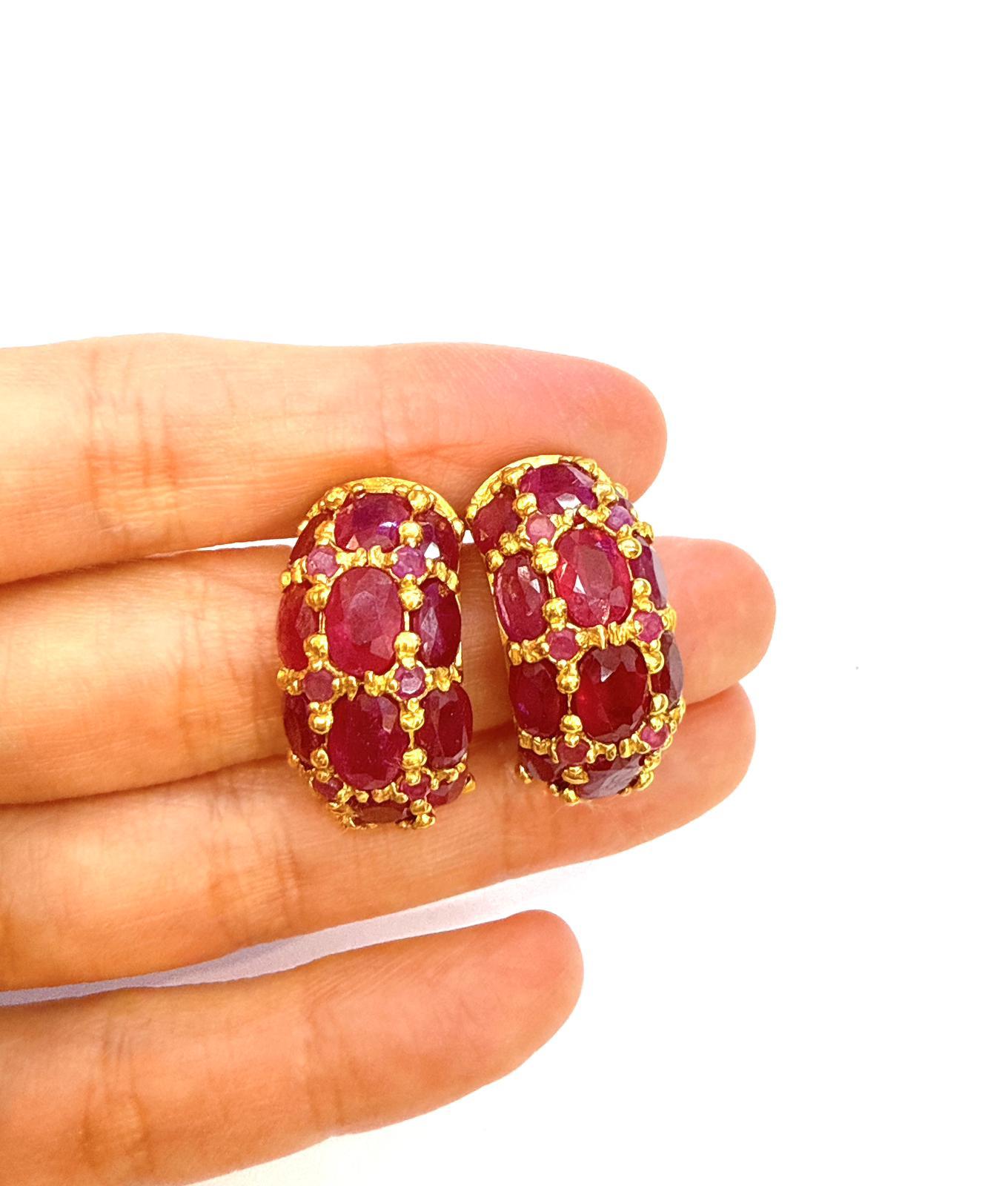 Bochic “Orient” Vintage Bubble Ruby Earrings Set 18K Gold & Silver For Sale 1