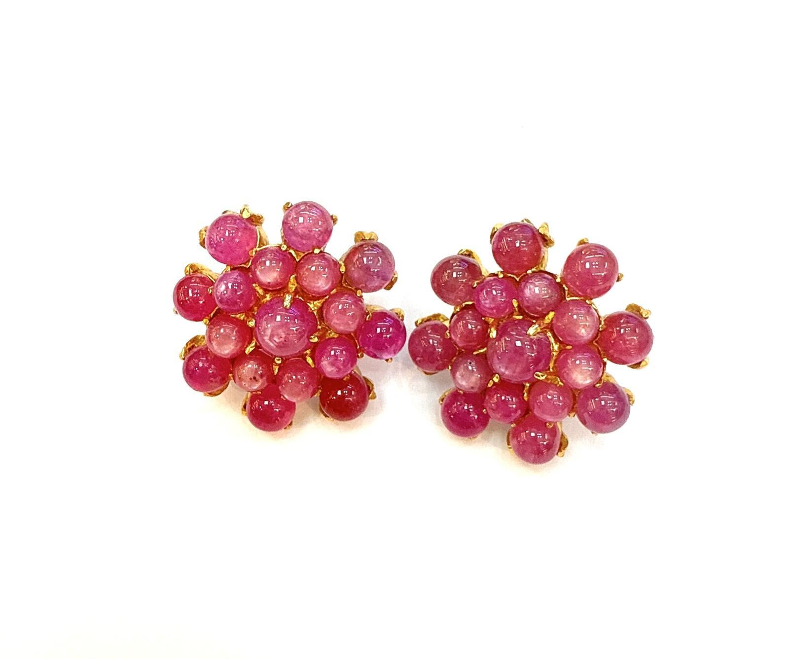 Bochic “Orient” Vintage Bubble Ruby Earrings Set 18K Gold & Silver For Sale 3