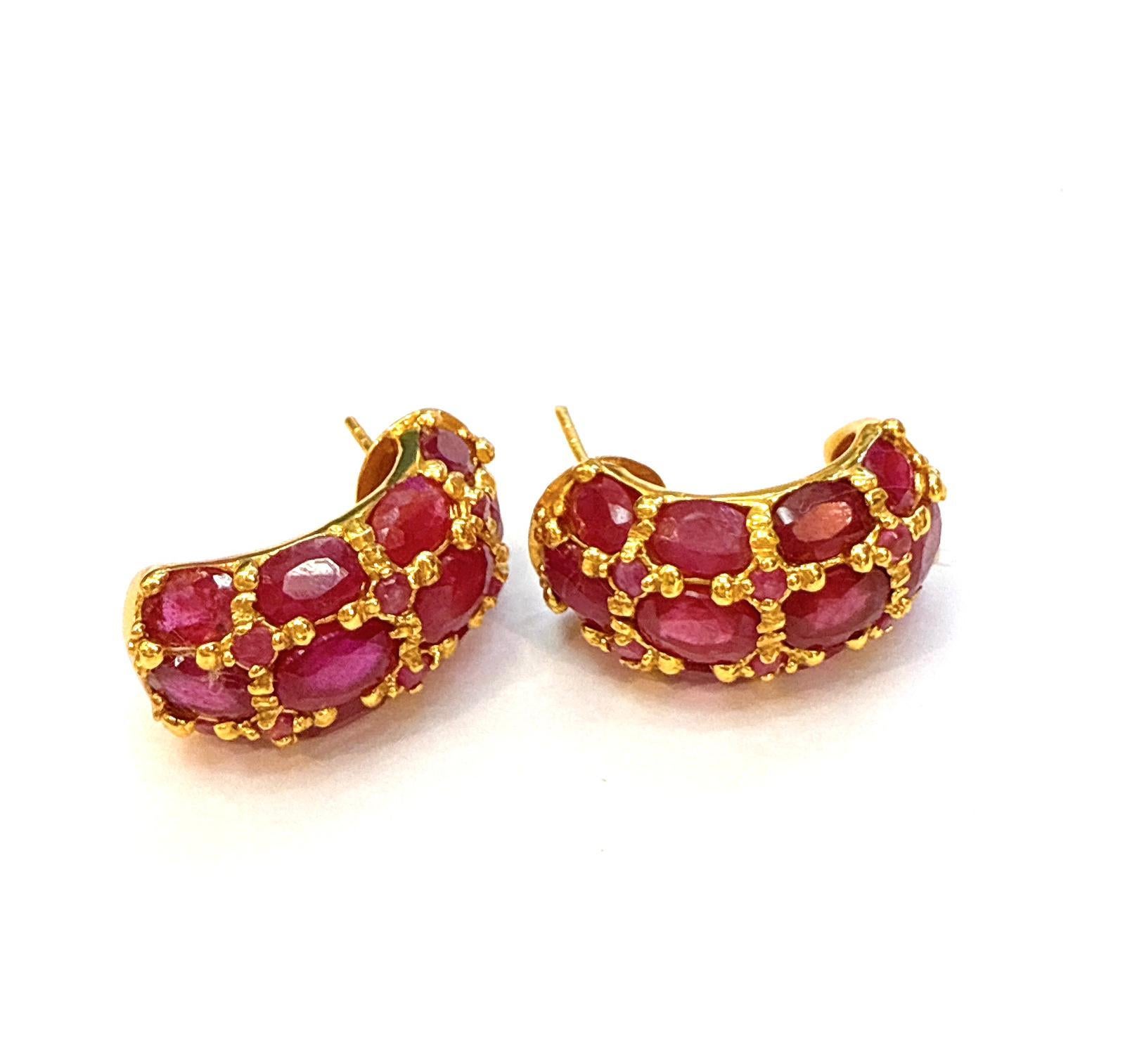 Bochic “Orient” Vintage Bubble Ruby Earrings Set 18K Gold & Silver For Sale 3