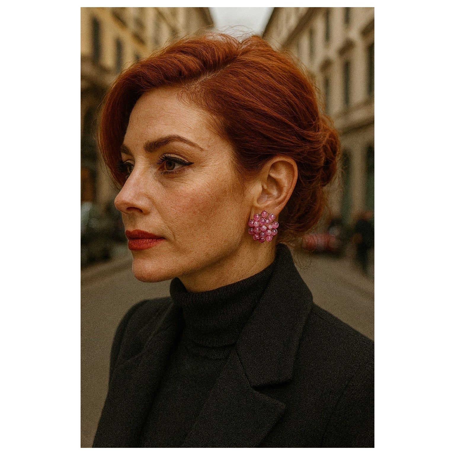 Bochic “Orient” Vintage Bubble Ruby Earrings Set 18K Gold & Silver For Sale