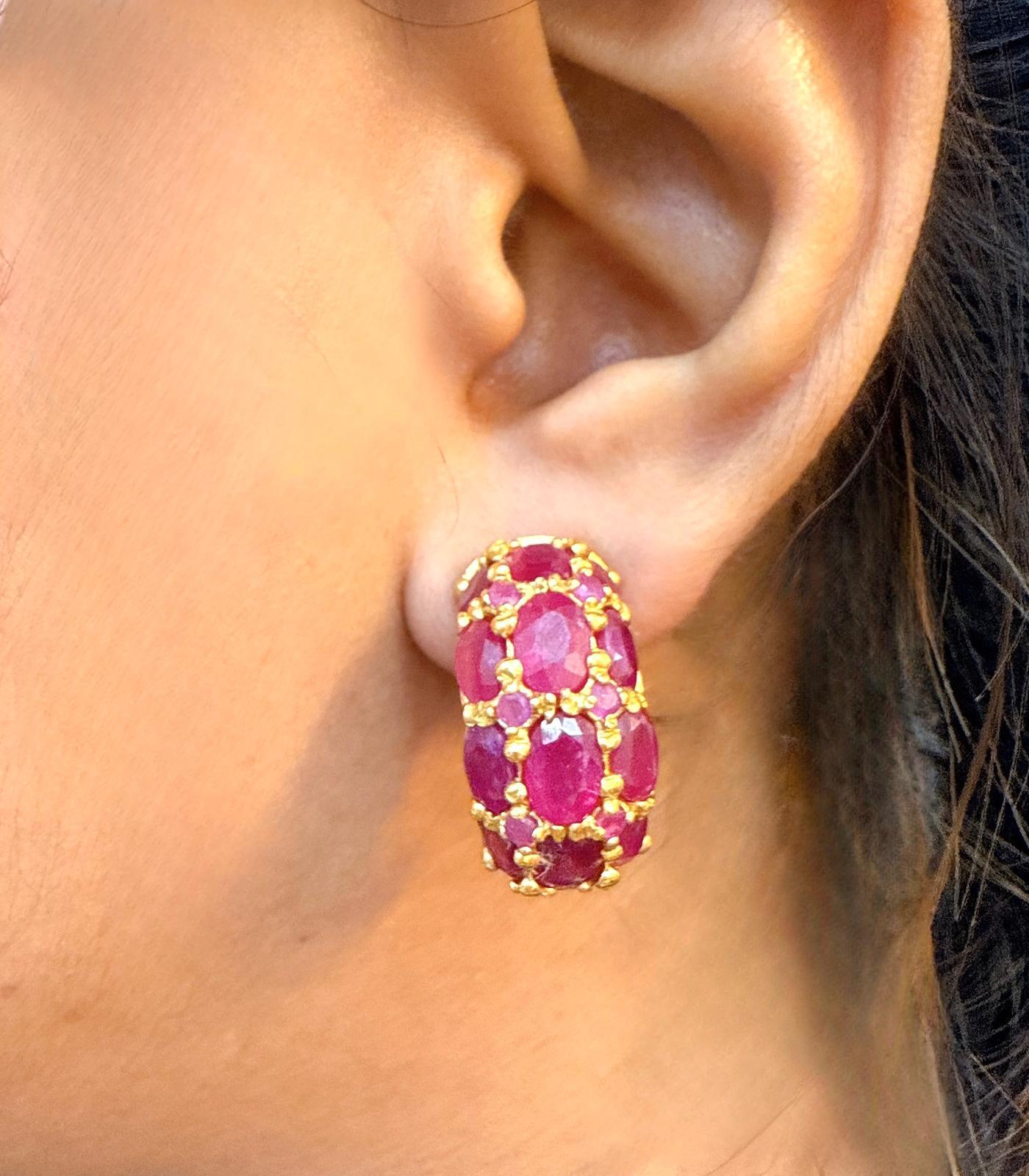 Bochic “Orient” Vintage Bubble Ruby Earrings Set 18K Gold & Silver