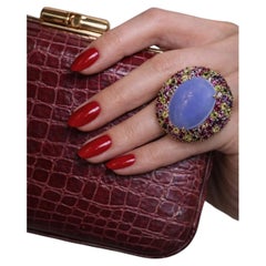 Anillo de cóctel Bochic "Orient" Vintage de calcedonia y multigema - Oro y plata de 18 quilates