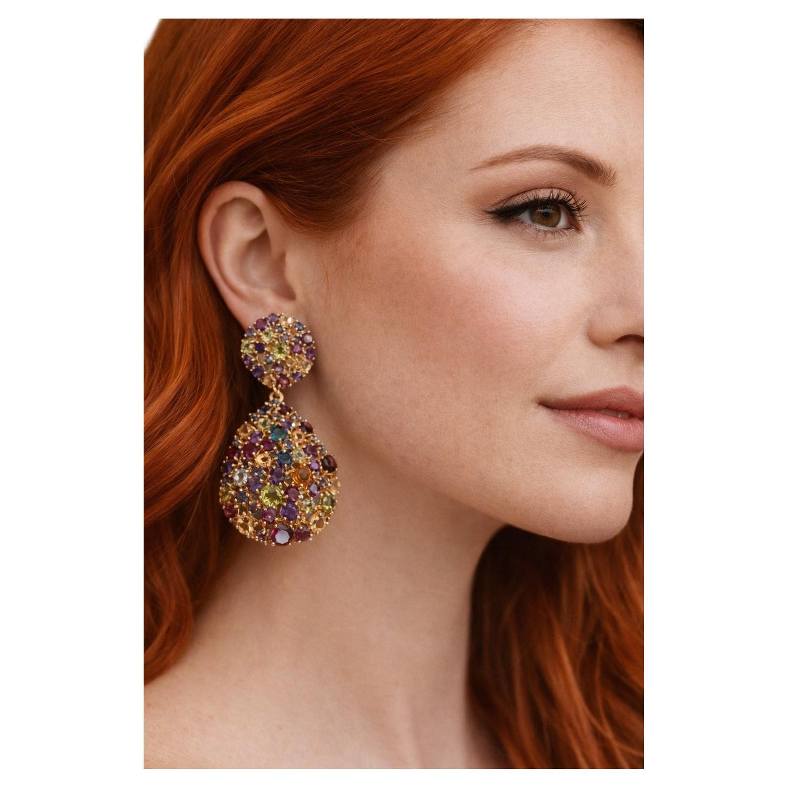 Bochic “Orient” Vintage Citrine 
Amethyst Earrings Set 18K Gold 
Silver For Sale