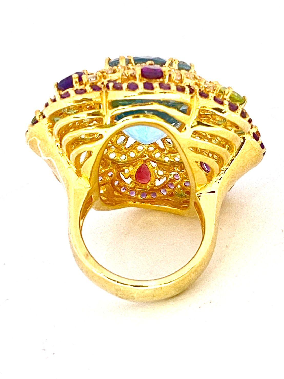 Bochic “Orient” Vintage Citrine & Peridot Cocktail Ring Set In 18K Gold&Silver For Sale 4
