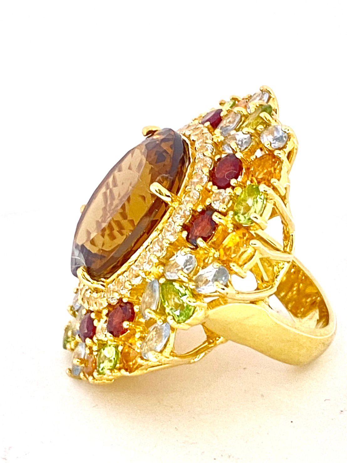 Bochic “Orient” Vintage Citrine & Peridot Cocktail Ring Set In 18K Gold&Silver For Sale 5