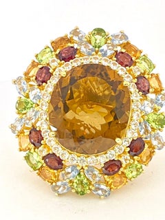 Bochic “Orient” Vintage Citrine & Peridot Cocktail Ring Set In 18K Gold&Silver