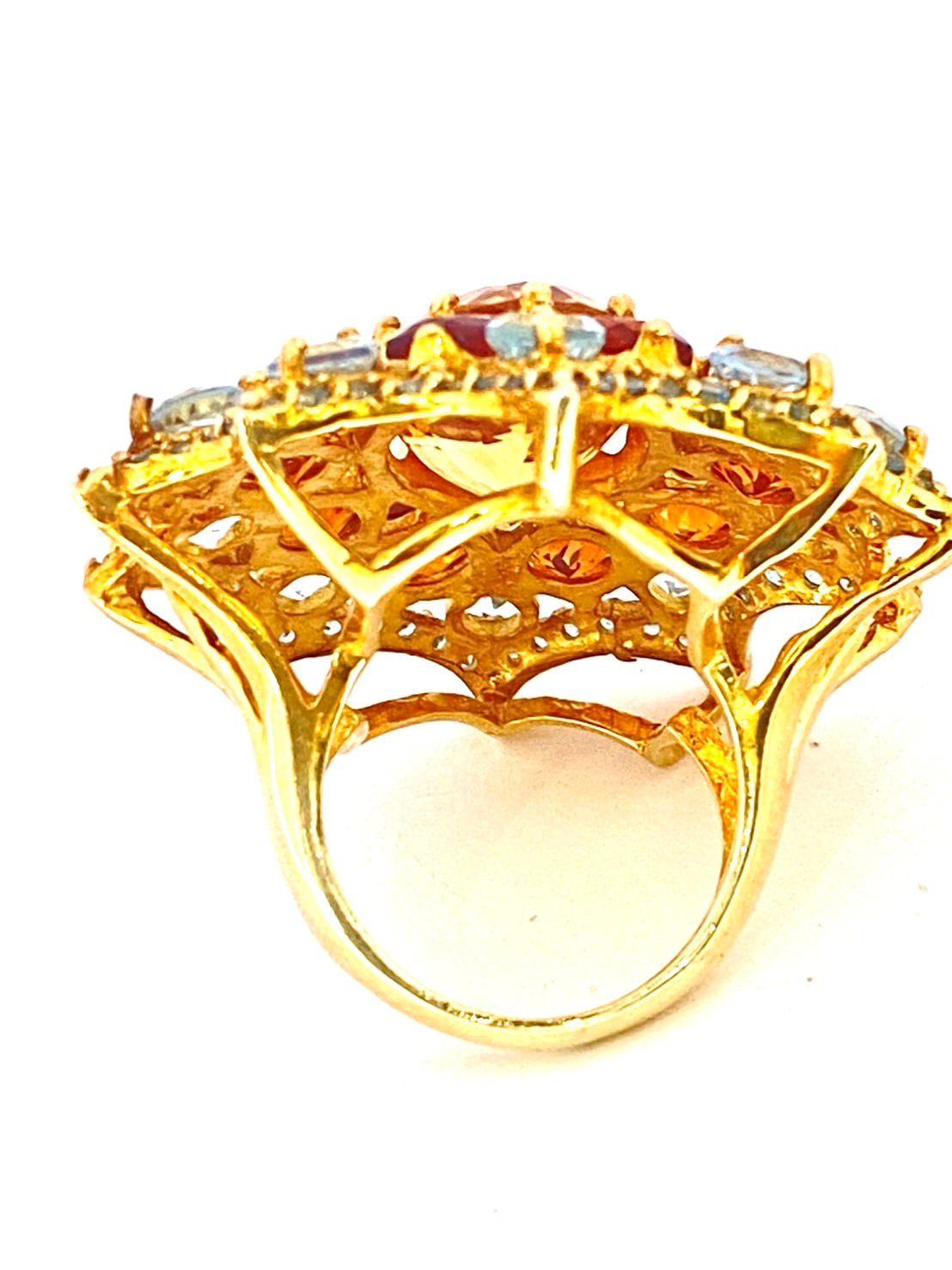 Bochic “Orient” Vintage Citrine & Peridot Cocktail Ring Set In 18K Gold&Silver In Excellent Condition For Sale In New York, NY